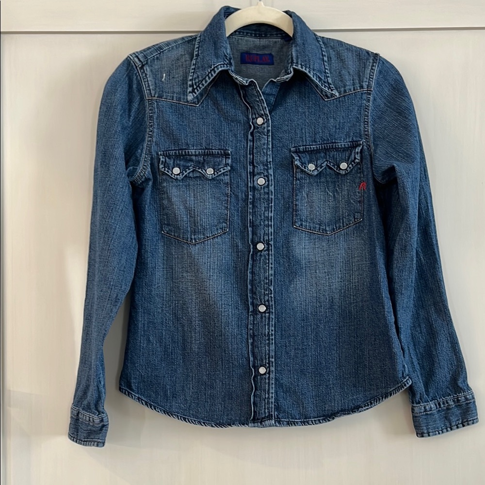 EUC Replay classic blue Denim Snap front Shirt
